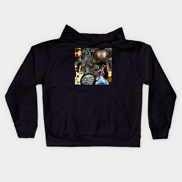 Abstract Image Of Guitars and Musical Notation Kids Hoodie by Musical Art By Andrew